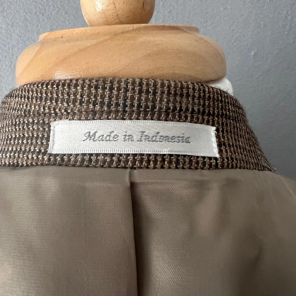 Chaps Blazer Mens 48R Brown Houndstooth 100% Wool Two Button Sport Coat Classic